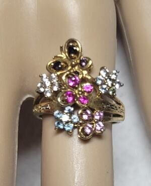 Gold Plated Engraved Family Names Butterfly Rhinestone Mothers Ring 6.75-7 READ